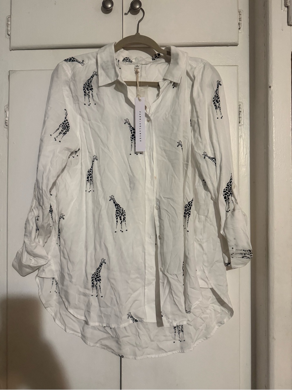 Zebra Print Button-Down Shirt - White with Black Zebras NWT - Picture 2 of 5